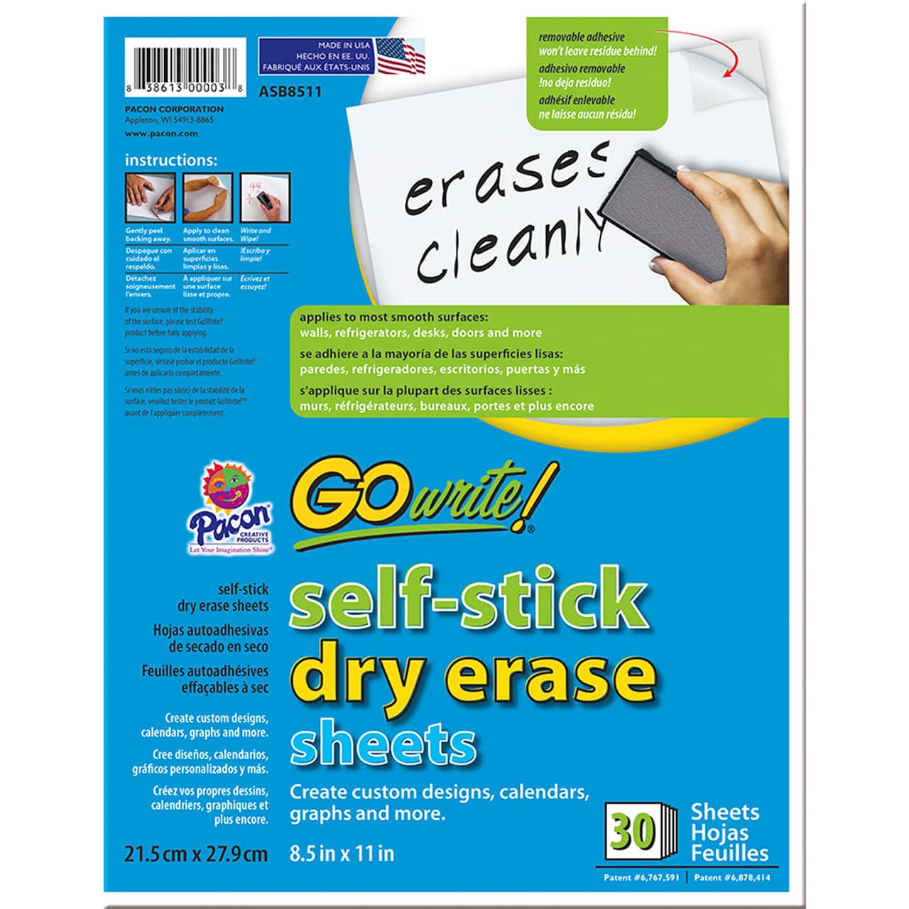 GoWrite!&#xAE; Self-Stick Dry Erase Sheets, Pack of 30